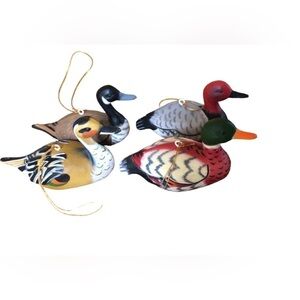 Lot of 4 VTG Miniature Duck Decoy Ornaments Painted Hard Resin 3” Colorful